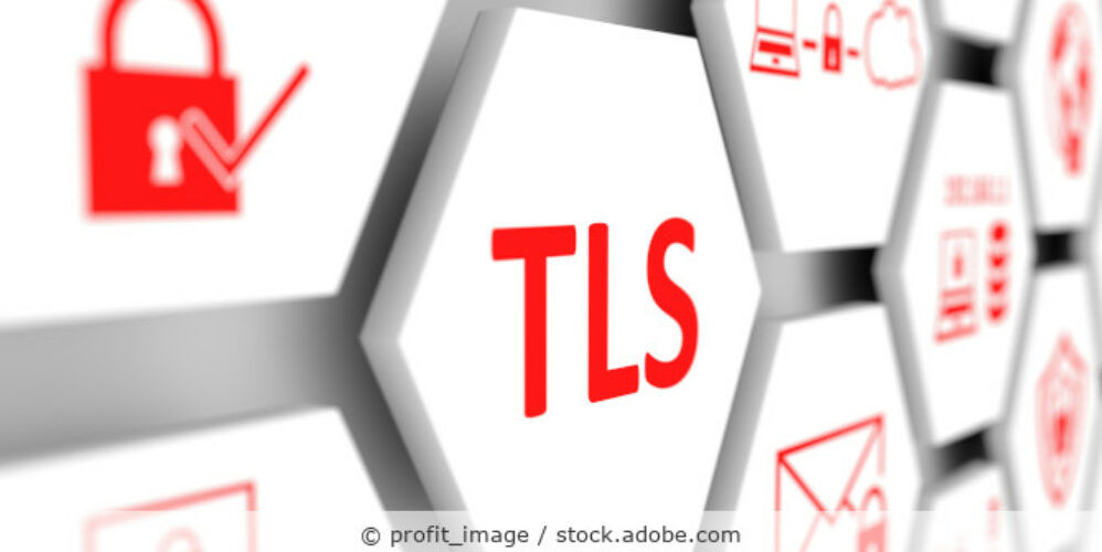Illustration mit verschiedenen Symbolen für Kommunikation und dem Wort TLS.