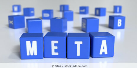 Blaue Würfel mit Aufschrift Meta